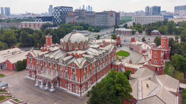 Museum "Petrovsky Traveling Palace" from a height in summer, Moscow - Photo, Image