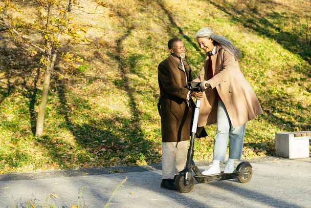 Storytelling image of a multiethnic senior couple in love - Photo, image