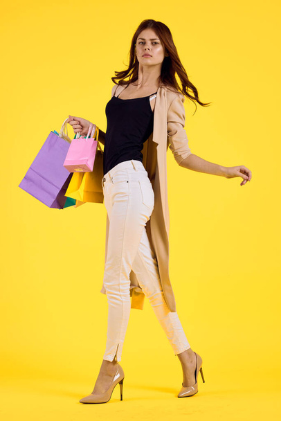 cheerful woman shopping entertainment lifestyle isolated background - 写真・画像