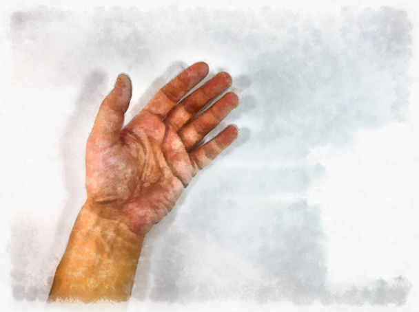 Мужские руки в различных жестах акварельный стиль иллюстрации импрессионистская живопись. - Фото, изображение