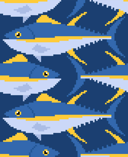Ton balığının pikseli kusursuz. pixelated tunny deniz ürünleri arka planı. 8 bit vektör dokusu - Vektör, Görsel