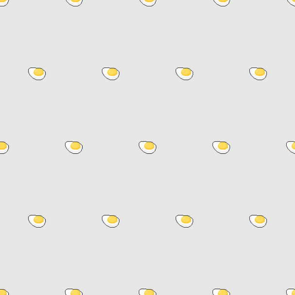 Gekochtes Ei Pixel Art Muster nahtlos. Ein halbes Ei 8 Bit Hintergrund. verpixelte Nahrungsmittelvektortextur - Vektor, Bild