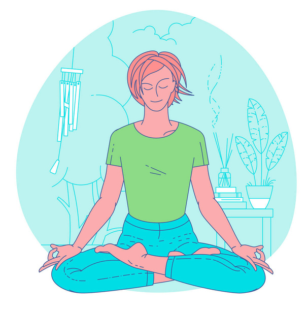 женщины, медитирующие в позе лотоса йоги - Вектор,изображение