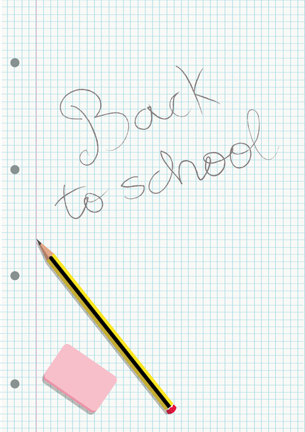 Bleistift und Radiergummi auf einem beschriebenen Notizbuch - Vektor, Bild