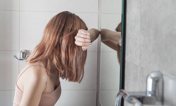  Depressed young woman in bathroom. - Fotoğraf, Görsel