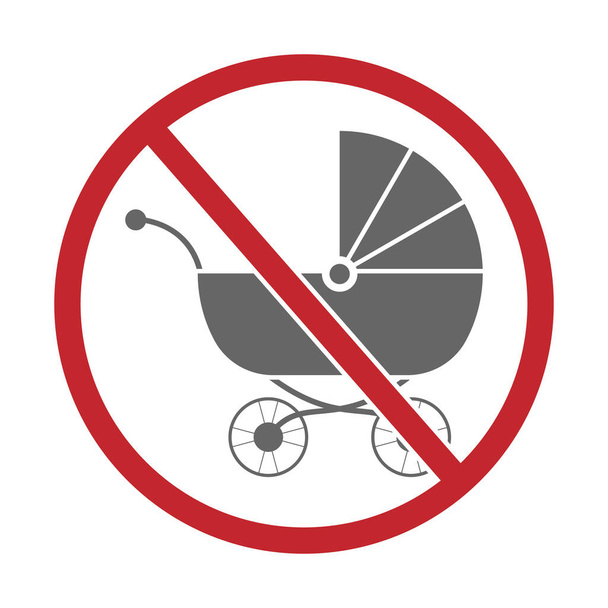 round sign with a crossed-out baby stroller. Vector illustration. - Vector, imagen