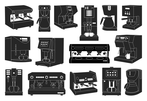 Cafetera vector negro set icon.Isolated negro set icono fabricante de café expreso. Máquina de café de ilustración vectorial sobre fondo blanco. - Vector, imagen