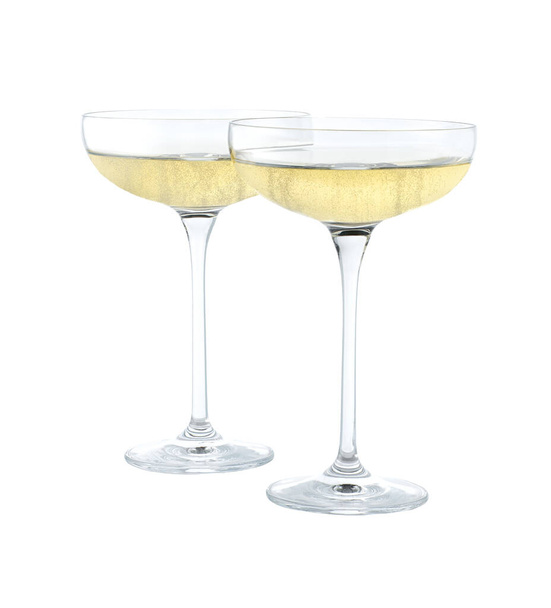 Copos de champanhe espumante isolados em branco, composição diagonal. - Foto, Imagem