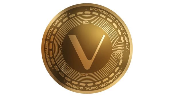 3D αποτύπωση του χρυσού VeChain VET Cryptocurrency Sign Απομονωμένο σε λευκό φόντο - Φωτογραφία, εικόνα