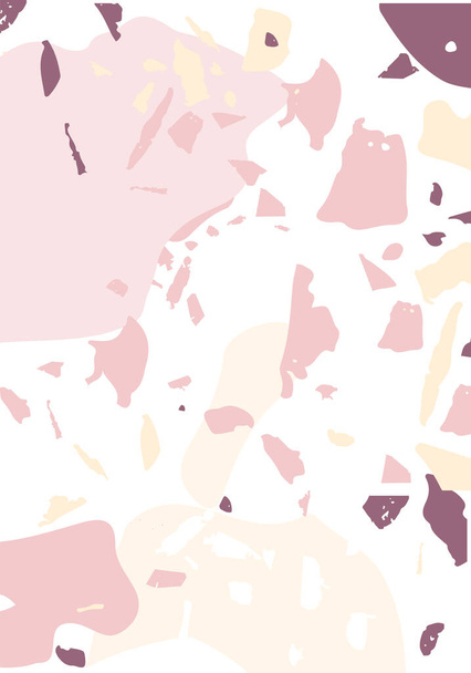 Terrazzo modern abstract template. Pink and orange texture of classic italian flooring. Venetian terrazzo trendy vector backdrop Background made of stones, granite, quartz, marble, concrete.  - Vecteur, image