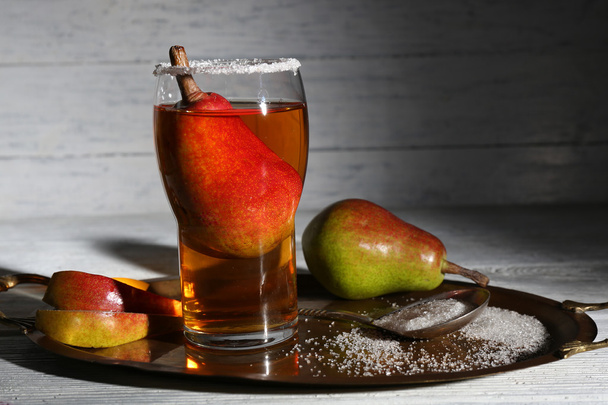tasty summer drink with fresh fruits, on wooden table - Φωτογραφία, εικόνα