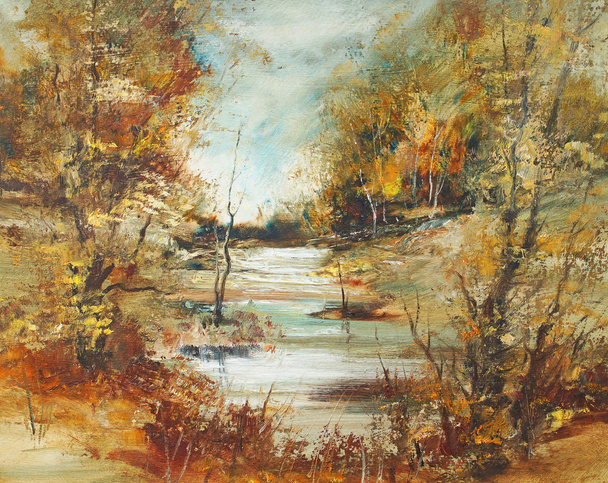 řeka v lese, olejomalba - Fotografie, Obrázek