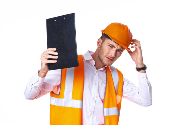 working man in orange uniform posing construction - Photo, Image