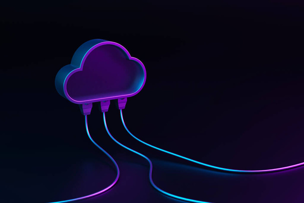 Koncepcja przetwarzania w chmurze. Centrum danych technologicznych na temat usług w chmurze. Ilustracja 3d renderowania - Zdjęcie, obraz
