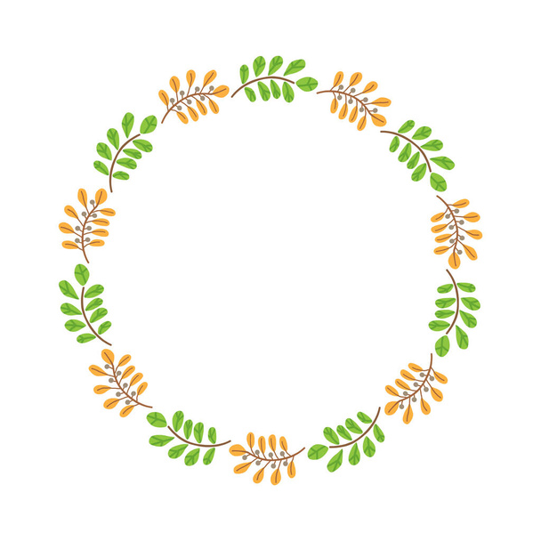 Circle border with autumn leaves isolated on white background. Vector illustration. Flat design element for booklet, poster, banner, greeting card, photo frame. - Vector, imagen