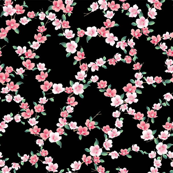 Cute Japanese cherry blossom seamless pattern, - Vector, afbeelding