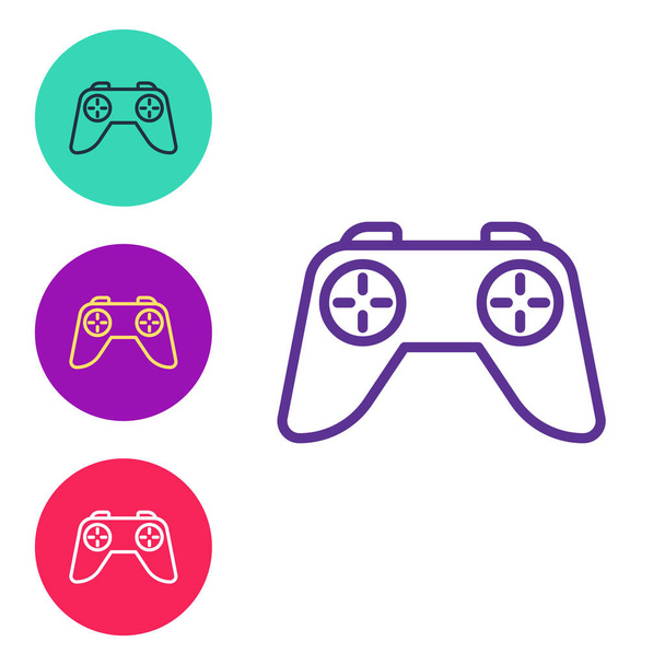 Oyun konsolu simgesi için oyun konsolu denetleyicisini veya joystick 'i beyaz arkaplanda izole et. Simgeleri renklendirin. Vektör - Vektör, Görsel