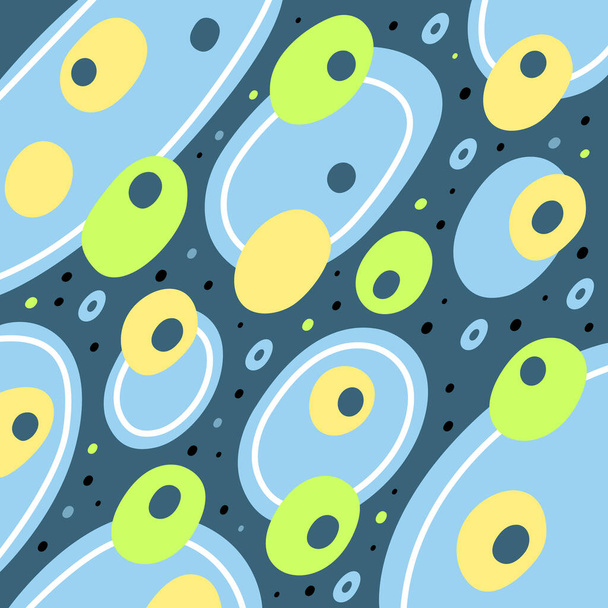 Abstract background. Multicolored geometric shapes ovals, circles and dots on a blue background. Stylized pattern pattern. - Vektor, obrázek