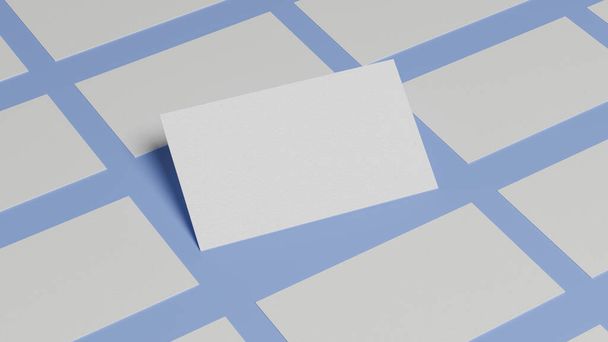 Mockup tarjeta de visita vacía, tarjeta de nombre, tarjeta de membresía o tarjeta de regalo sobre fondo azul. representación 3d, ilustración 3d - Foto, imagen