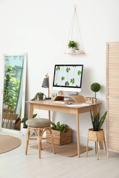 Stylish room interior with comfortable workplace. Home office - Φωτογραφία, εικόνα