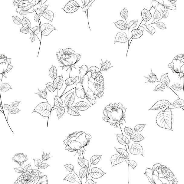 Seamless pattern from flowers of roses on a white background. - Vektör, Görsel