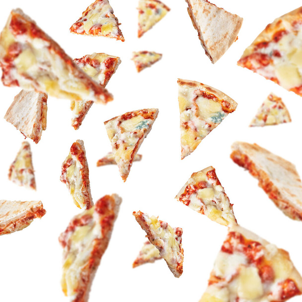  Slices of 4 cheeses italian pizza isolated on a white background - Photo, Image