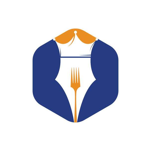 Дизайн логотипа продуктов питания и ресторанов. Ручка с векторным рисунком коронки и вилки. - Вектор,изображение