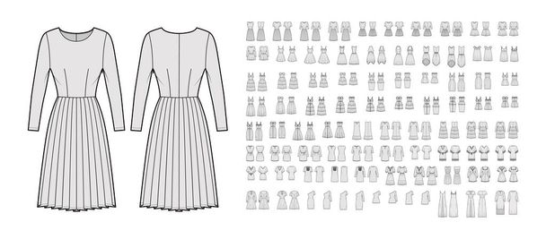 Σύνολο Bundle Φορέματα casual τεχνική απεικόνιση μόδας με μακριά κοντά μανίκια αγκώνα, θήκη, oversized τοποθετηθεί - Διάνυσμα, εικόνα