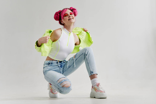 fashionable woman in youth clothing collage Acid style design - Фото, зображення