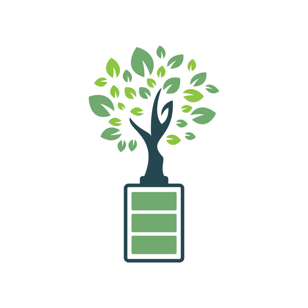 Eco natuur en batterij logo template ontwerp illustratie ontwerp. template van het logo voor groene energie. - Vector, afbeelding