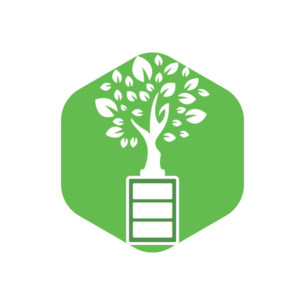 Eco φύση και το λογότυπο της μπαταρίας πρότυπο σχεδιασμό εικονογράφηση. Πρότυπο λογότυπου πράσινης ενέργειας. - Διάνυσμα, εικόνα