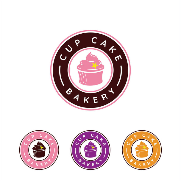filiżanka ciasto piekarnia logo wektor ilustracja szablon ikona projekt graficzny. symbol przekąski dla restauracji lub sklepu spożywczego z typografią okrągłej odznaki - Wektor, obraz
