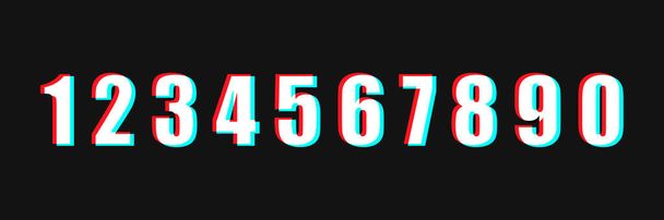 Set of numbers on black background. 3d effect Font. Red blue sign. - Vektor, obrázek
