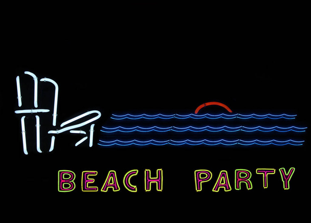 Photo Composite Vintage Neon Signs Beach Party - Фото, зображення