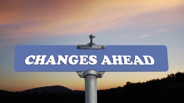 Changes ahead road sign with flowing clouds - Footage, Video