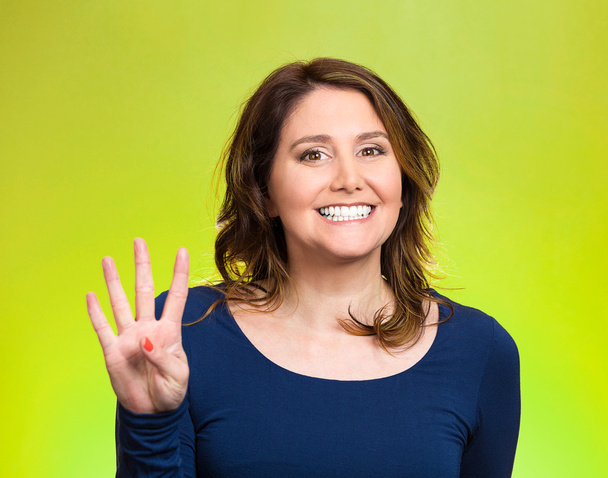 Woman, making four, 4 times sign gesture with hand  - Fotoğraf, Görsel
