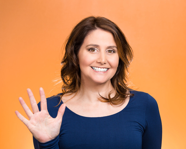 woman making five times sign gesture with hand fingers - Foto, Imagen