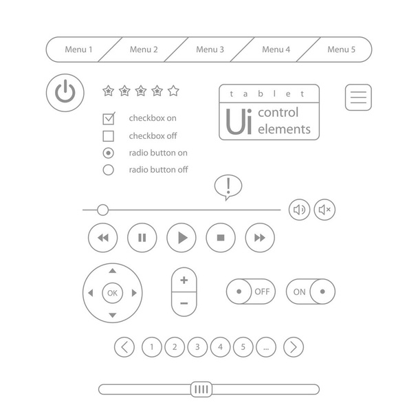 Web UI Elements Design Gray. Elements Buttons, Switchers, Slider - Vecteur, image