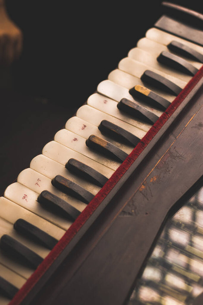 Harmonium keys with vintage looks  stock image, selective focus. - Photo, Image