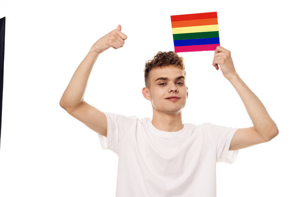 man with lgbt flag transgender community discrimination - Fotó, kép