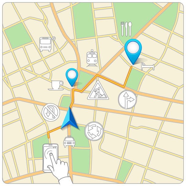 Telefon als Navigationsvektor für Straßenkarten verwenden - Vektor, Bild