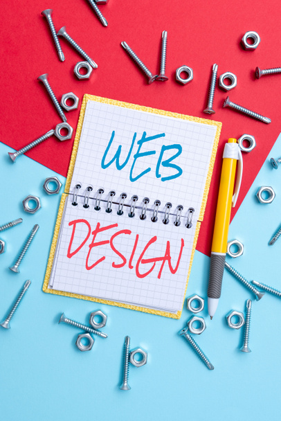 Handschrift tekst Web Design. Zakelijke aanpak Website ontwikkeling Ontwerpen en proces van het maken van websites Workshop onderhoud en reparaties Mechanische werkruimte Ideeën en ontwerpen - Foto, afbeelding