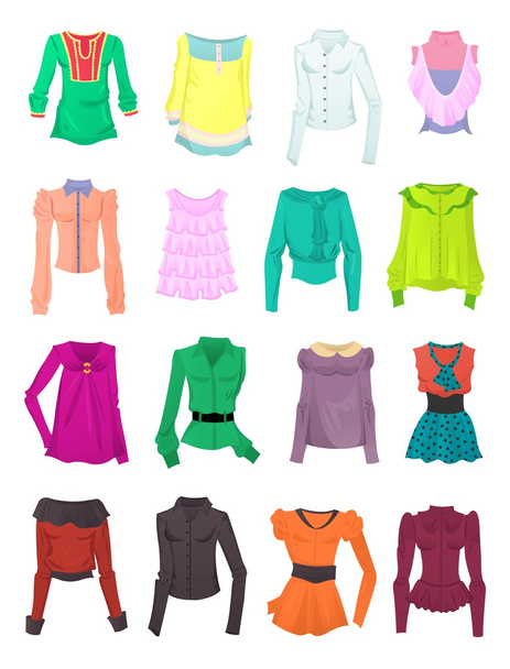 Set of blouses and tops - Vector, Image
