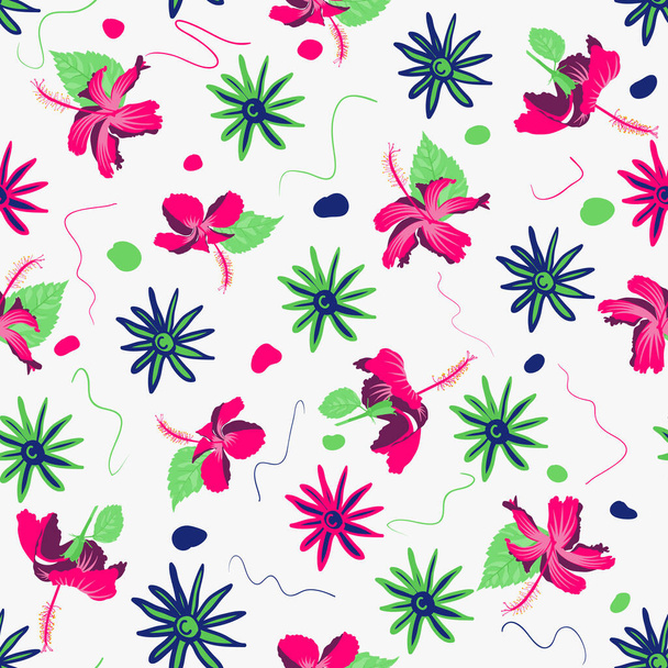Variegated sem costura floral hibisco rosa malva ilustração motivo arte flores para decoração de parede colorida, cortina ou cortinas. - Vetor, Imagem