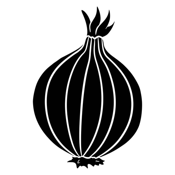 Fresh onions. Onions with leaves. Ingredient for dishes. Silhouette. Vector illustration for design and decoration. - Vecteur, image