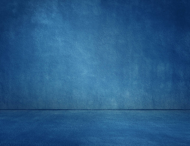 pared de yeso azul, vieja sala de grunge, fondo interior - Foto, Imagen