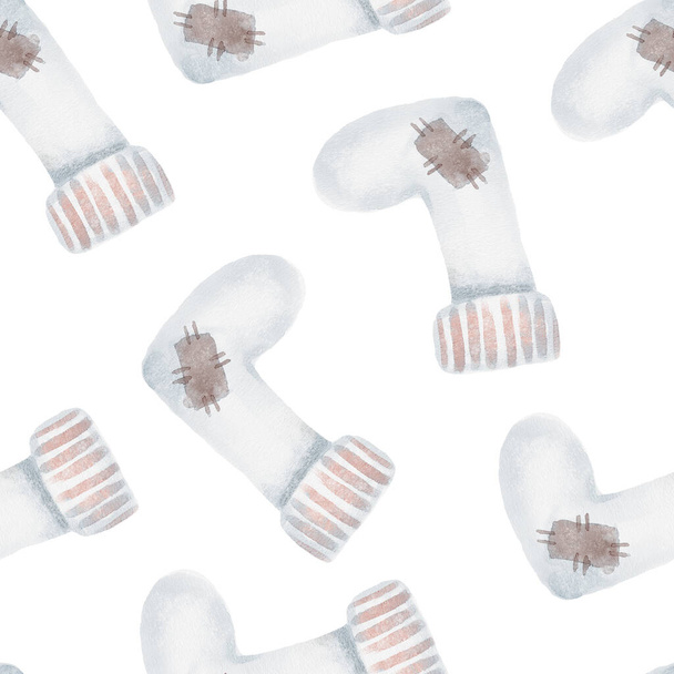 watercolor christmas seamless pattern with cute socks on white background - Zdjęcie, obraz
