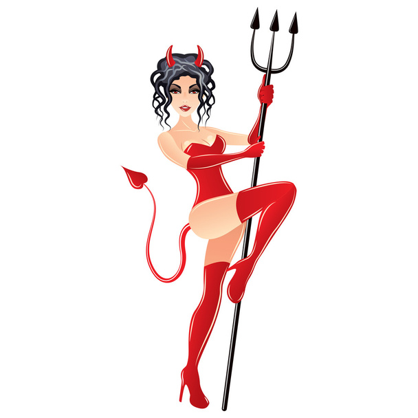 Woman in devil costume vector - Vector, Image