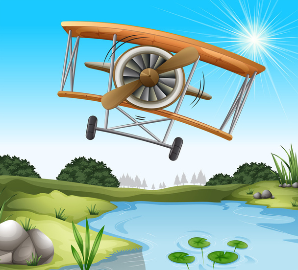 ένα αεροπλάνο πάνω από τη λίμνη - Διάνυσμα, εικόνα