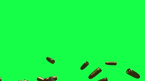  анимация - фон с большим количеством летающих и вращающихся bulett патрон на зеленом экране - Кадры, видео